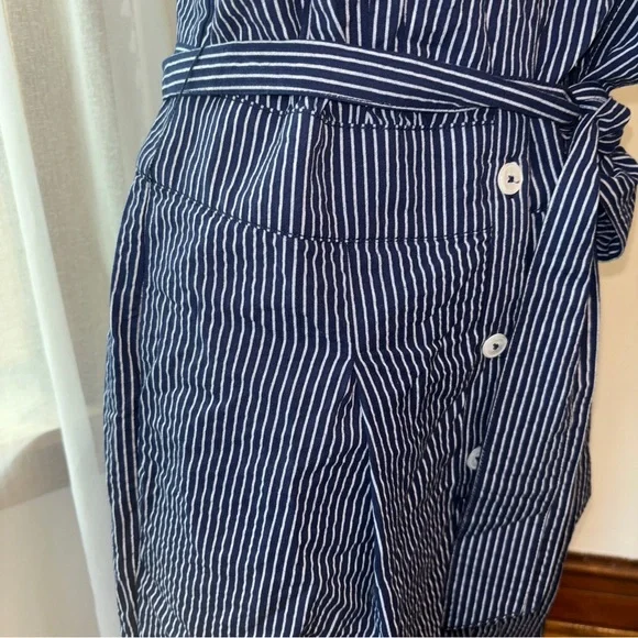 Anthropologie Navy Pinstripe Jumpsuit - Picture 5 of 6